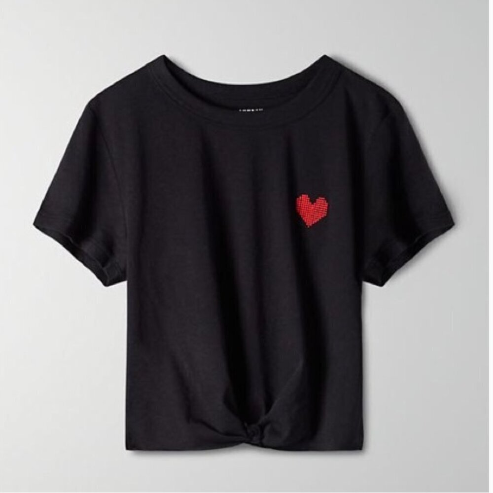 Sunday best Lux Teeny Tiny Tee - Black with Embroidered Heart -